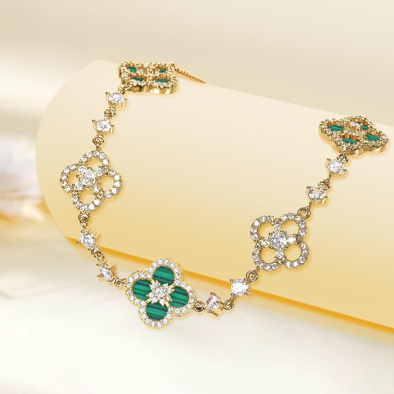 Sinebella Women's 18K Gold Plated Clover Bracelet with Natural Shell - Four Leaf Lucky Charm Dainty Link Bracelets Jewelry for Women, Trendy Birthday/Mother's Day Gift - Image 5